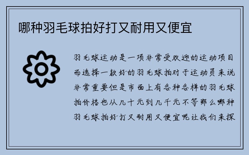 哪种羽毛球拍好打又耐用又便宜